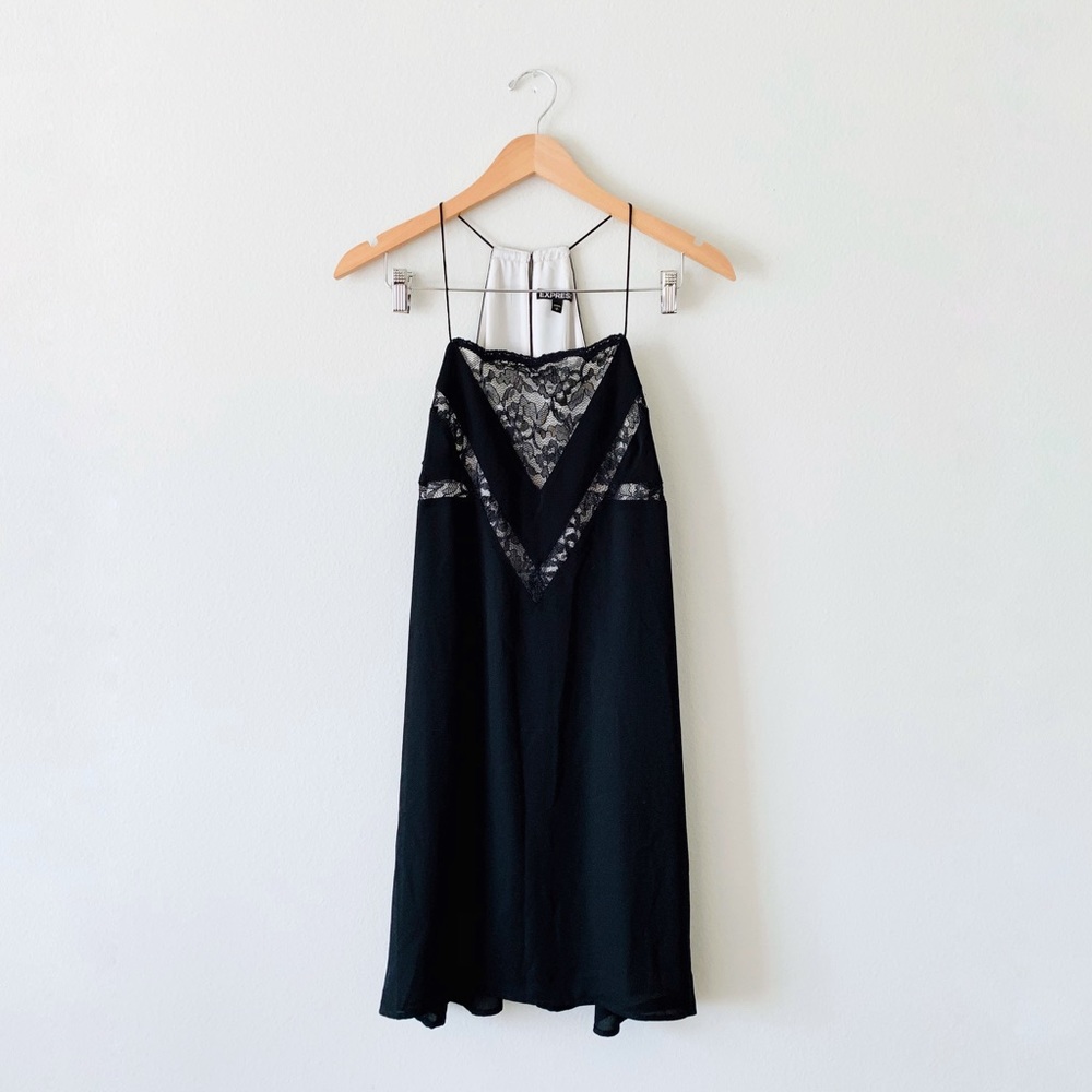 EXPRESS Black Lace Halter High Neck Shift Dress S